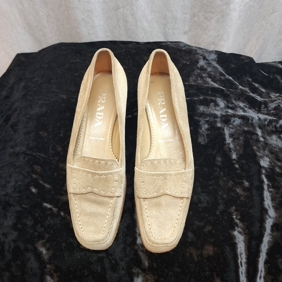 Authentic Prada Suede Leather Loafers in beige. Size 6 US/ 36 EU - Picture 2 of 8